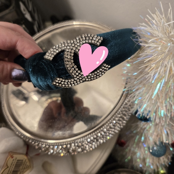 Fashion Headband Accessories - Elegant Teal Velvet Headband with Crystal Accent